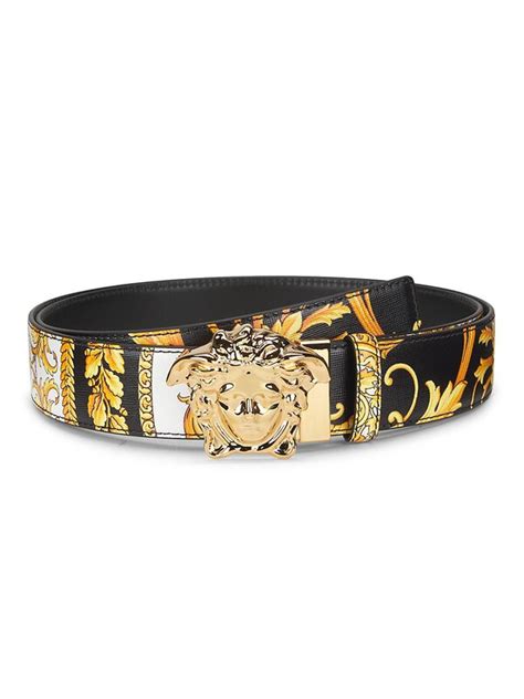 Versace: Black & Gold Barocco Reversible Belt 